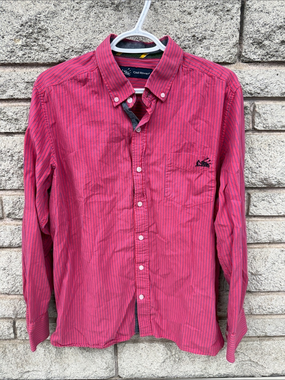 Pink and Blue Striped Button-Down Shirt - Men's